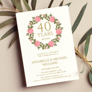 Invitación ROSA SUAVE GARLAND RUBY ANIVERSARIO 40.º Boda