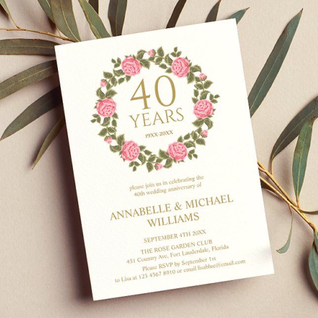 Invitación ROSA SUAVE GARLAND RUBY ANIVERSARIO 40.º Boda (Subido por el creador)