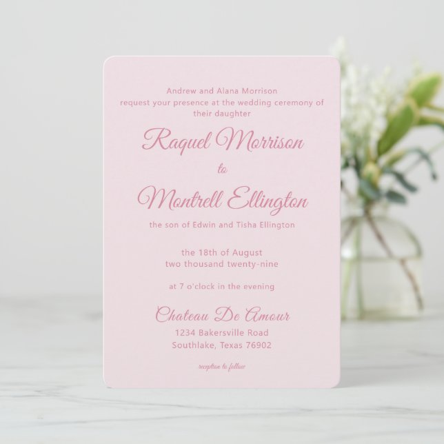 Invitación Rosa Suave Moderno Elegante Minimalista (Anverso de pie)