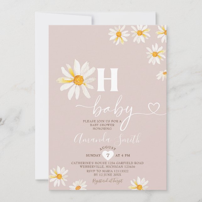Invitación Rosa suave Oh bebé Daisy Flores Boho Baby Shower (Anverso)