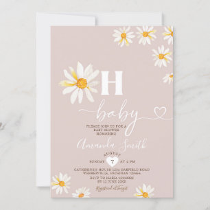 Invitación Rosa suave Oh bebé Daisy Flores Boho Baby Shower