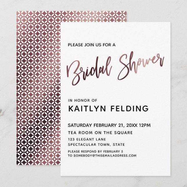 Invitación Rosa suave Ombre Ombre Bridal Shower Typografía (Anverso / Reverso)