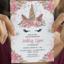 Invitación rosa suave para el 1er cumpleaños del u
