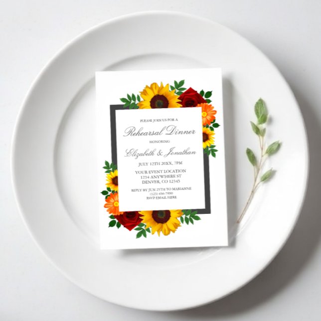 Invitación Rosa Sunset Sunflower Ensayo Floral Cena (Subido por el creador)