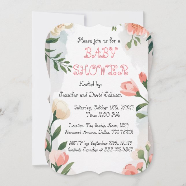 Invitación Rosa Sweet Floral Baby Shower (Anverso)