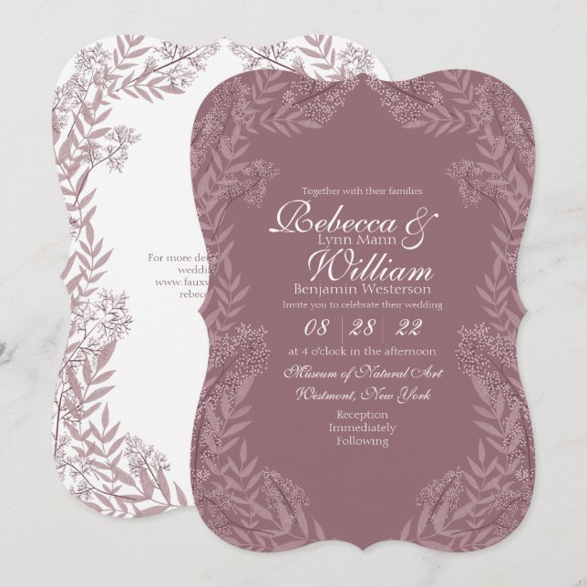 Invitación Rosa Taupe Boda Vintage Botánico (Anverso / Reverso)