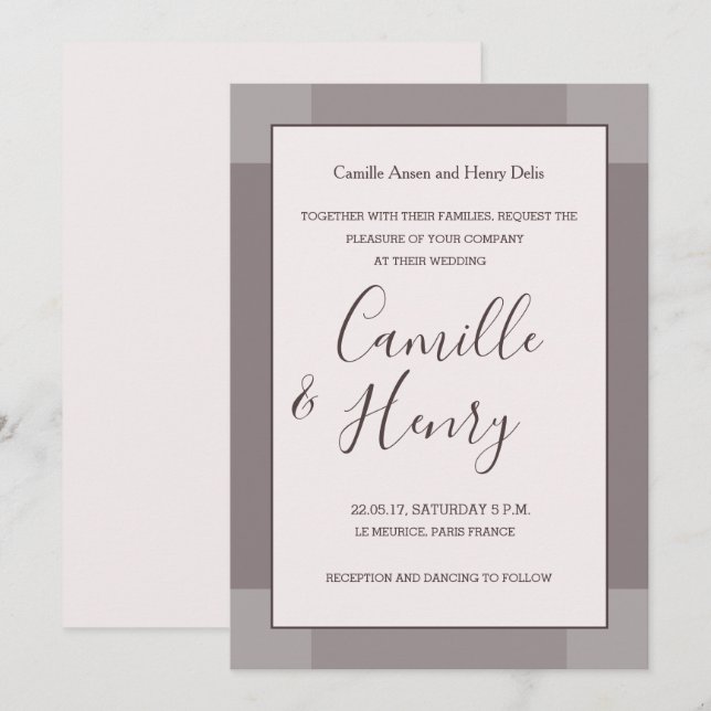 Invitación Rosa taupe gris lila elegante boda moderno (Anverso / Reverso)