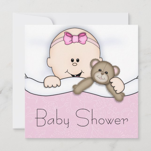 Invitación Rosa Teddy Bear Baby Shower (Anverso)