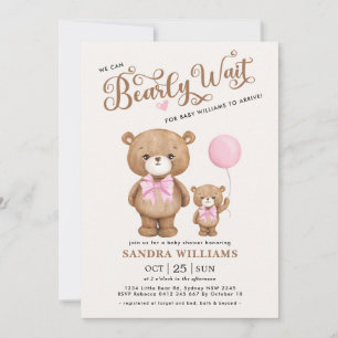 Invitación Rosa Teddy Oear Podemos Esperar A Baby Shower
