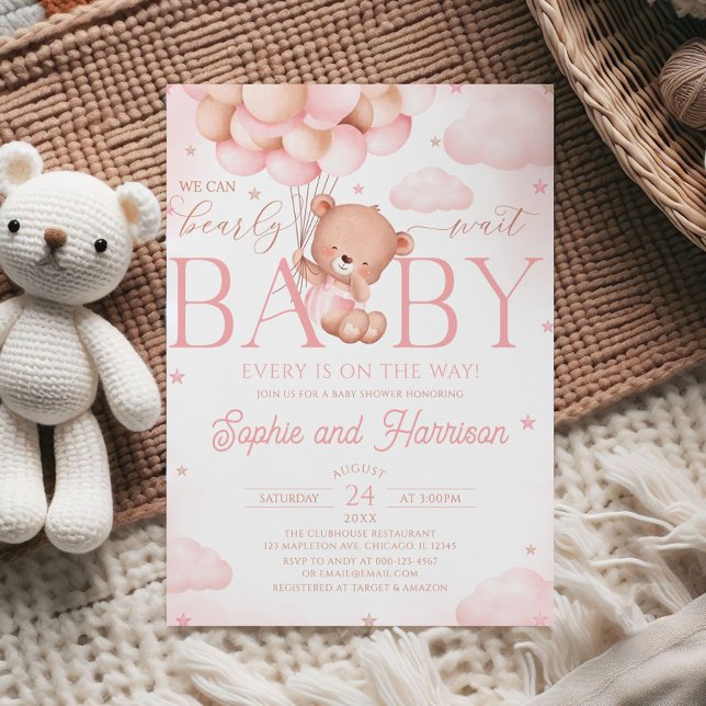 Invitación Rosa Teddy Oear Podemos Esperar A Baby Shower (Subido por el creador)