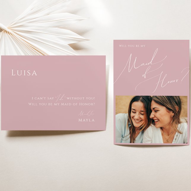 Invitación rosa terroso | Foto Maid of Honor Propuesta Card (Subido por el creador)