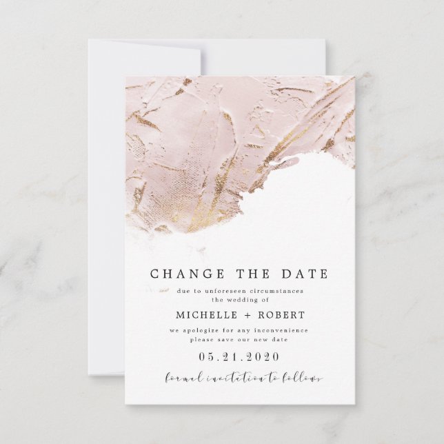 Invitación rosa texturizado de oro Foto Cambiar la fecha (Anverso)