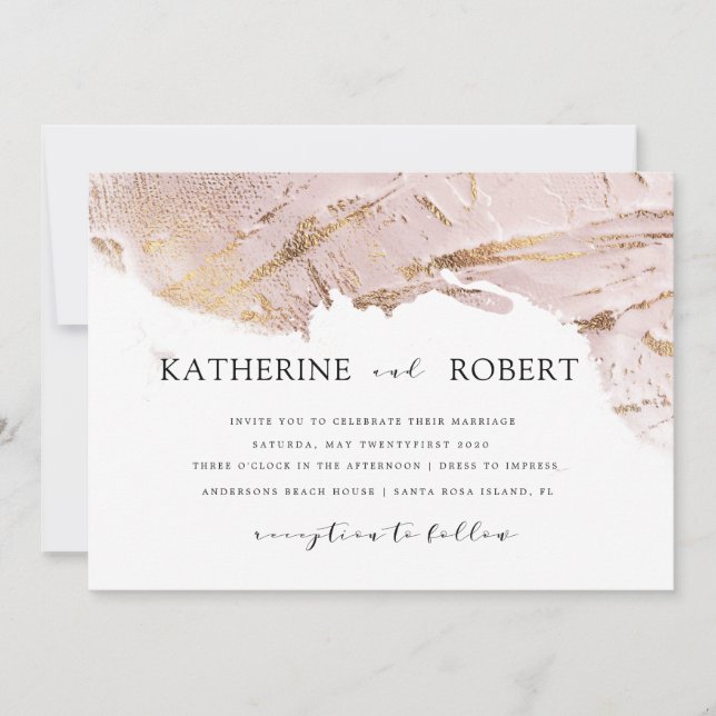 Invitación rosa texturizado Relieve metalizado falso  Boda mo (Anverso)