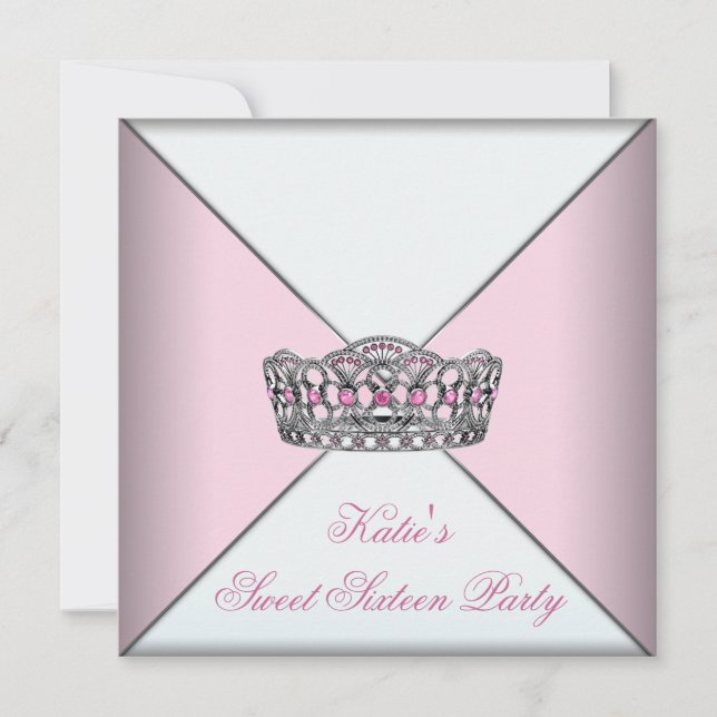 Invitación Rosa Tiara Classy White Sweet Dieciséis Fiestas (Anverso)