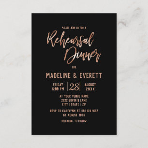 Invitación Rosa Típografía de oro Boda ensayo Cena