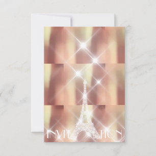 Invitación Rosa Torre Eiffel Torre Paris Sparkly Stars Copper