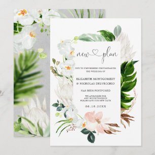 Invitación Rosa Tropical Blanco Floral Boda pospuesta