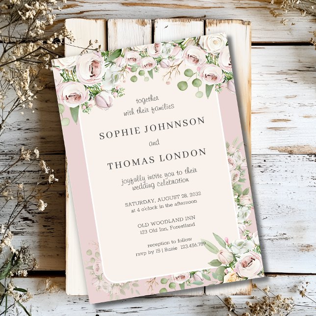 Invitación Rosa turbio boda de acuarela floral (Subido por el creador)
