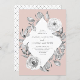 Invitación Rosa turbio Boda de diamantes con flores grises