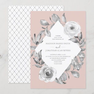 Invitación Rosa turbio Boda de diamantes con flores grises