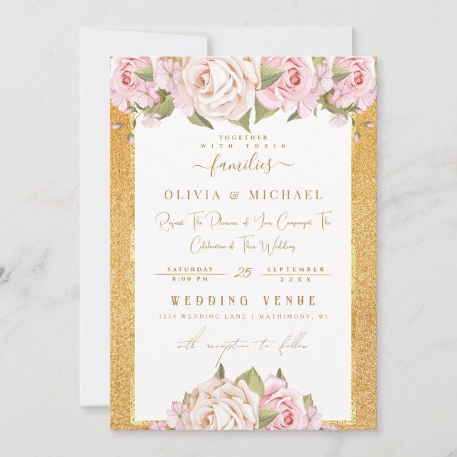 Invitación Rosa turbio Boda de Relieve metalizado de arena do (Anverso)