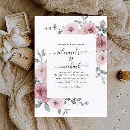Invitación Rosa turbio Boda de vegetación de eucalipto floral