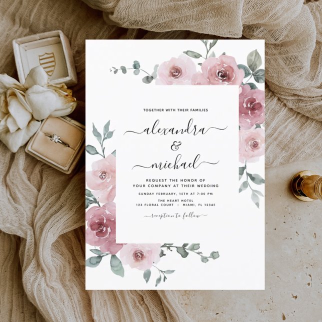Invitación Rosa turbio Boda de vegetación de eucalipto floral (Subido por el creador)