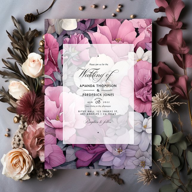 Invitación Rosa turbio, Boda floral gris y plateado (Subido por el creador)