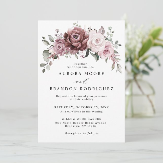 Invitación Rosa turbio Boda floral rosa (Anverso de pie)