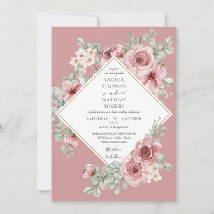 Invitación Rosa turbio Boda geométrico de oro floral