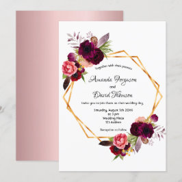 Invitación Rosa turbio borgoñones boda geométrico oro