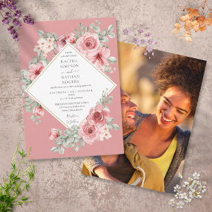 Invitación Rosa turbio de oro floral Boda geométrico foto