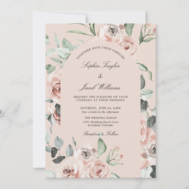 Invitación Rosa turbio de vegetación floral rosa Eucalyptus B (Anverso)