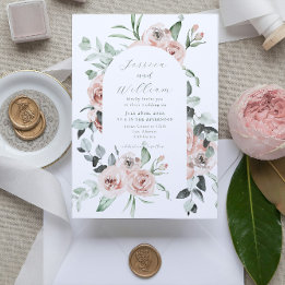 Invitación Rosa turbio Eucalyptus Floral QR Boda de código