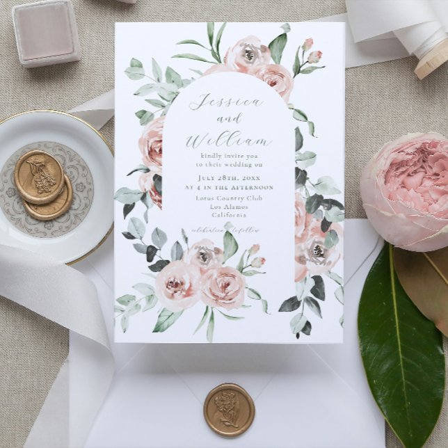 Invitación Rosa turbio Eucalyptus Floral QR Boda de código (Subido por el creador)