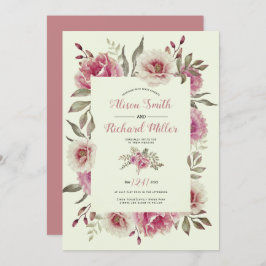 Invitación Rosa turbio flor de acuarela marco floral boda