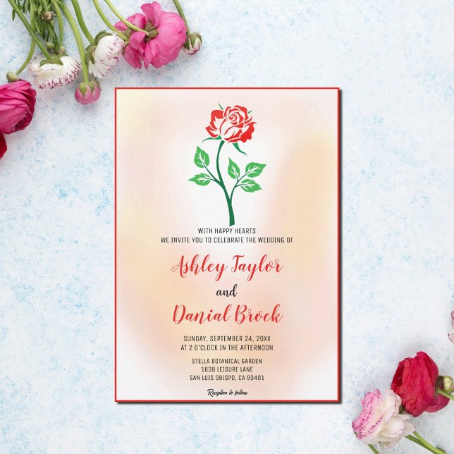 Invitación Rosa turbio flor roja rubor rosa Boda floral (Subido por el creador)