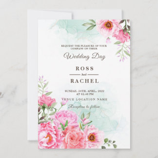 Invitación Rosa turbio rosa y dorado Boda de vegetación flora