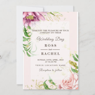 Invitación Rosa turbio rosa y dorado Boda de vegetación flora