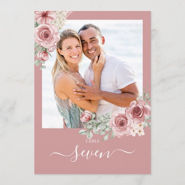 Invitación Rosa turbio Rosas florales Número de tabla de foto (Reverso)