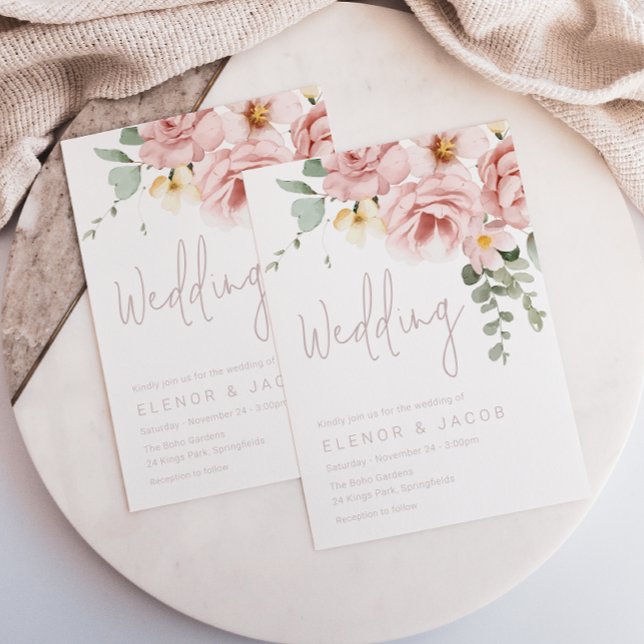 Invitación Rosa turbio y Boda floral sabio (Subido por el creador)
