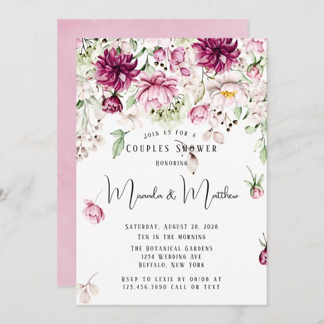 Invitación Rosa turbio y ducha de parejas de peones rosadas d (Anverso / Reverso)