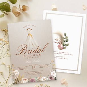 Invitación Rosa turbio y eucalipto caen en ducha de novia