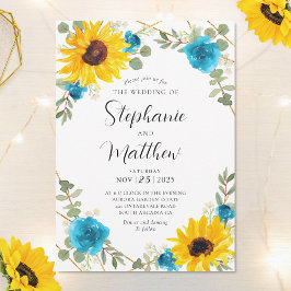 Invitación Rosa Turquesa de girasol Boda floral geométrico