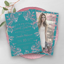 Invitación Rosa Turquesa Dorado Floral SURPRISE Dulce 16