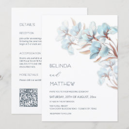 Invitación Rosa Turquesa Flores de Boda Casual Dorado
