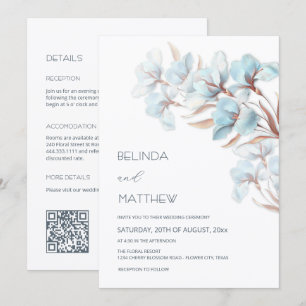 Invitación Rosa Turquesa Flores de Boda Casual Dorado