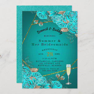 Invitación Rosa Turquesa Oro Novias de Novia Luncheon