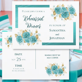 Invitación Rosa Turquesa y Verde Acuático Cena de Ensayo Eleg