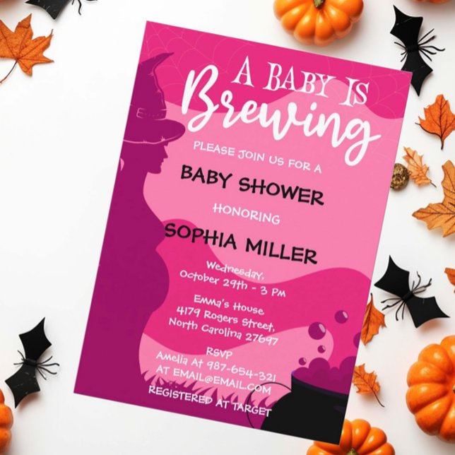 Invitación Rosa: Un bebé está preparando Baby Shower de bruja (Subido por el creador)